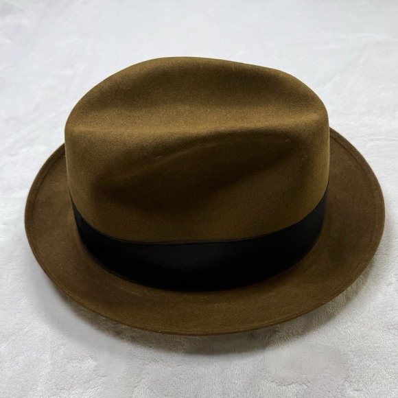 Vintage Mallory Fifth Avenue Brown Fur Felt Fedora Hat 7 1/8 USA - Picture 7 of 9